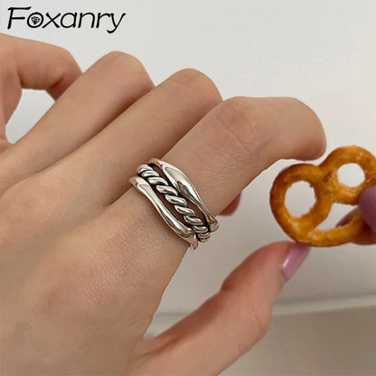 Foxanry Multilayer Twist Geometric Rings For Women Couples Creative Design Vintage Fashion Personality Daily Party Jewelry Gifts