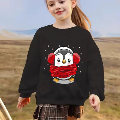 Autumn Winter Children's Christmas Sweatshirts Funny Cartoon Penguin Hot Stamped Pullover Long Sleeve Xmas Gift Boy Girl Hoodies