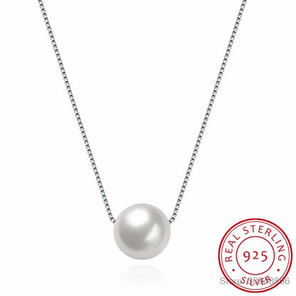 Real 925 Sterling Silver Fashion Synthesis Pearl Charm Clavicle Necklace For Women Wedding Party Fine Jewelry DA1593