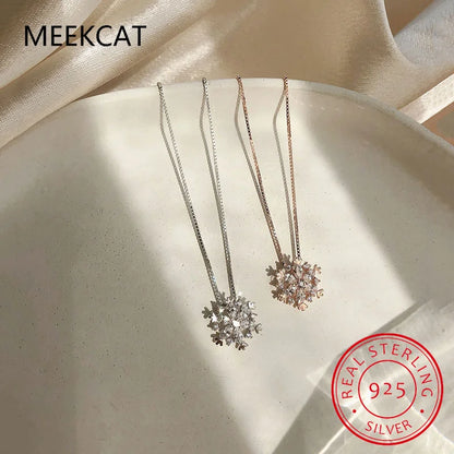 Real 925 Sterling Silver Lucky Snowflake Pendant Necklace for Women Fine Jewelry 2023 New Bijoux Girl Christmas Gifts YGN51