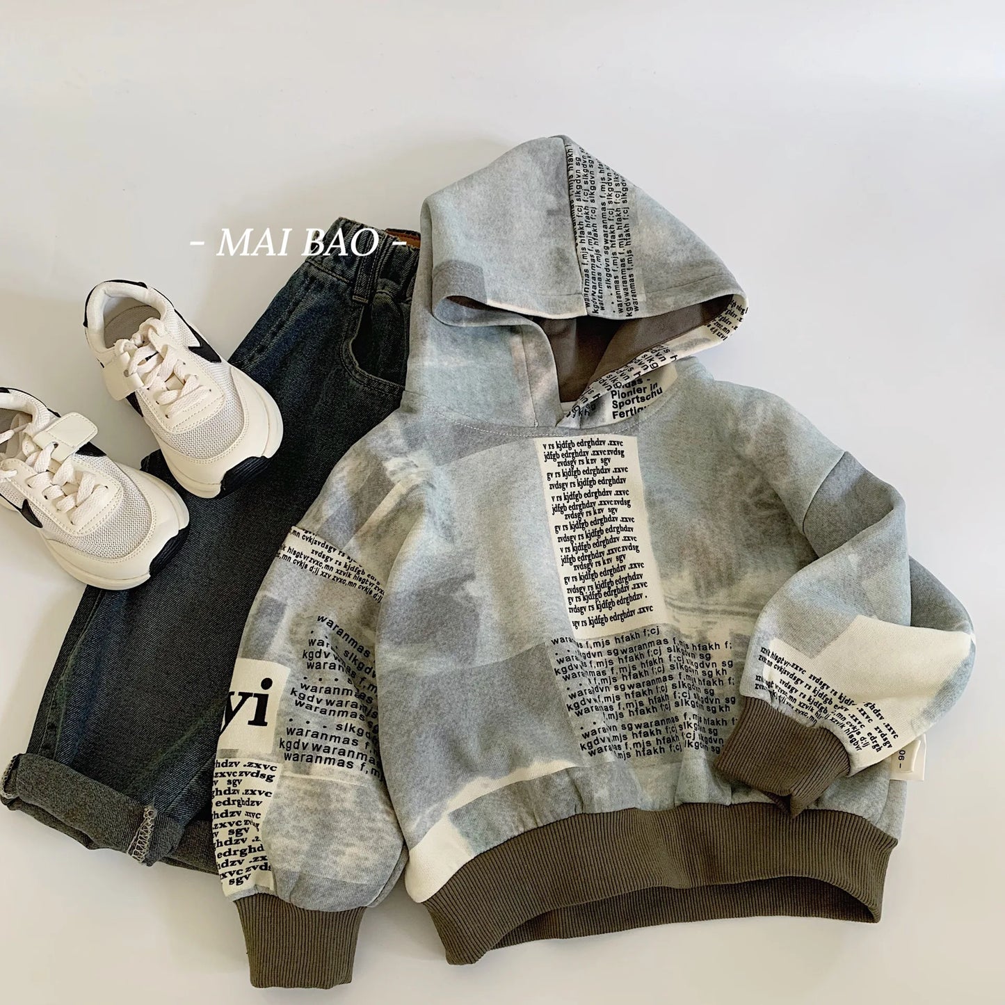 Children Clothes Boys Hoodie 2024 Autumn Letter-printed Hooded Pullover Boys Color Matching Fashionable Long Sleeve Top