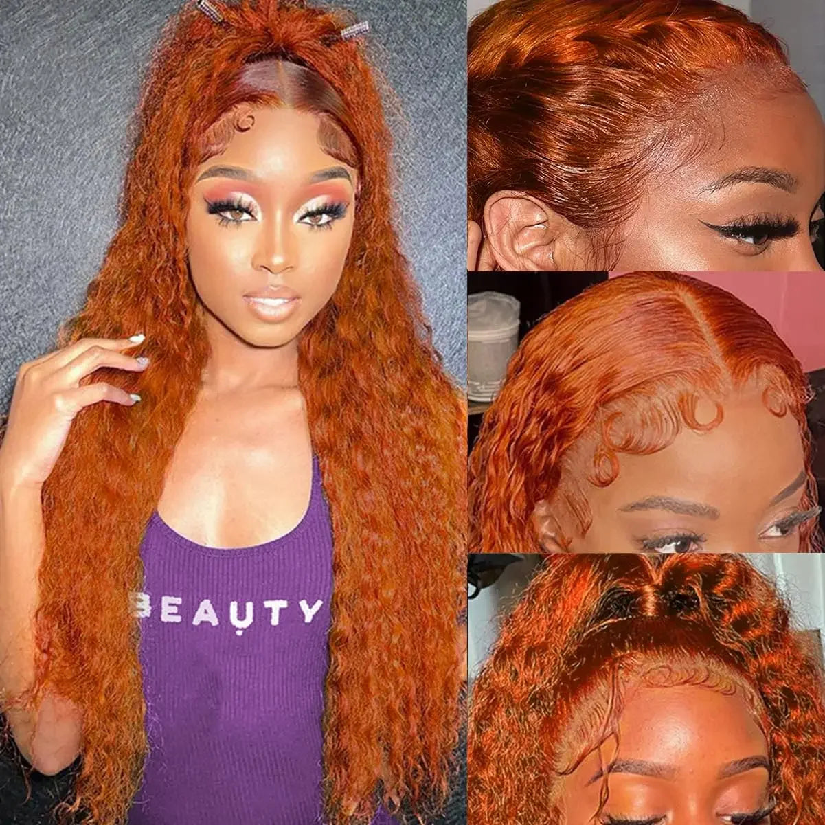 Orange Ginger Deep Curly Human Hair Wigs 13x4 13x5 Ginger Deep Wave 350 Colored Water Wave Wig 13x6 Transparent Lace Front Wigs