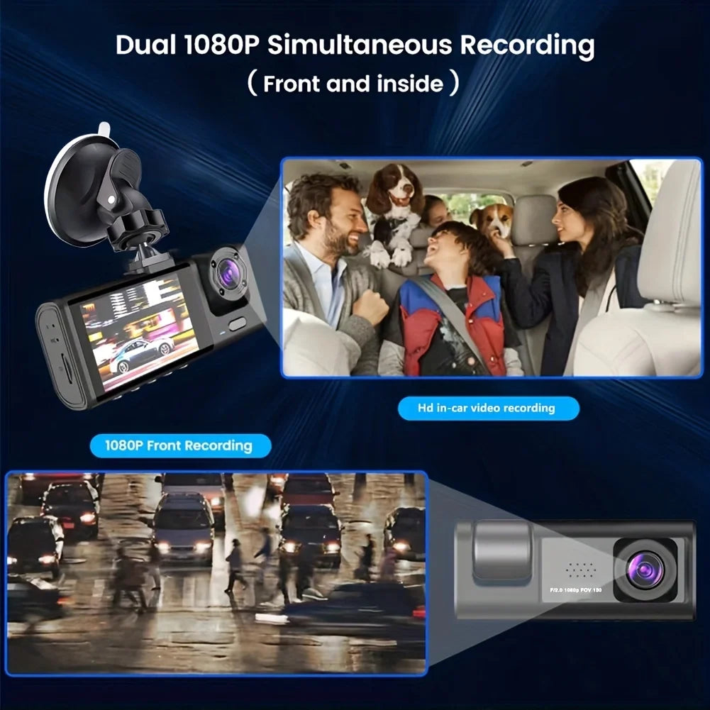 Dash Cam W/ IR Night Vision Loop Recording & 2" IPS Screen 1080P 3 Camera ， DVR recorder, video recorder, Vehicle DVR