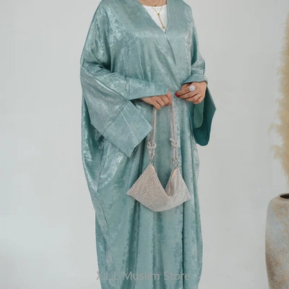 Satin Open Kimono Abaya Ramdan Eid Batwing Abayas Luxe Kaftan Islamic Dress For Women's Prayer Garment Abaya Dames 2024 Dubai