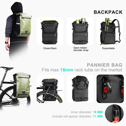 Rhinowalk Bike Pannier Bag 22L Fully Waterproof Trunk Bag Backback Capacity Multifunctional Rear Rack Cycling Bag Shoulder Bag