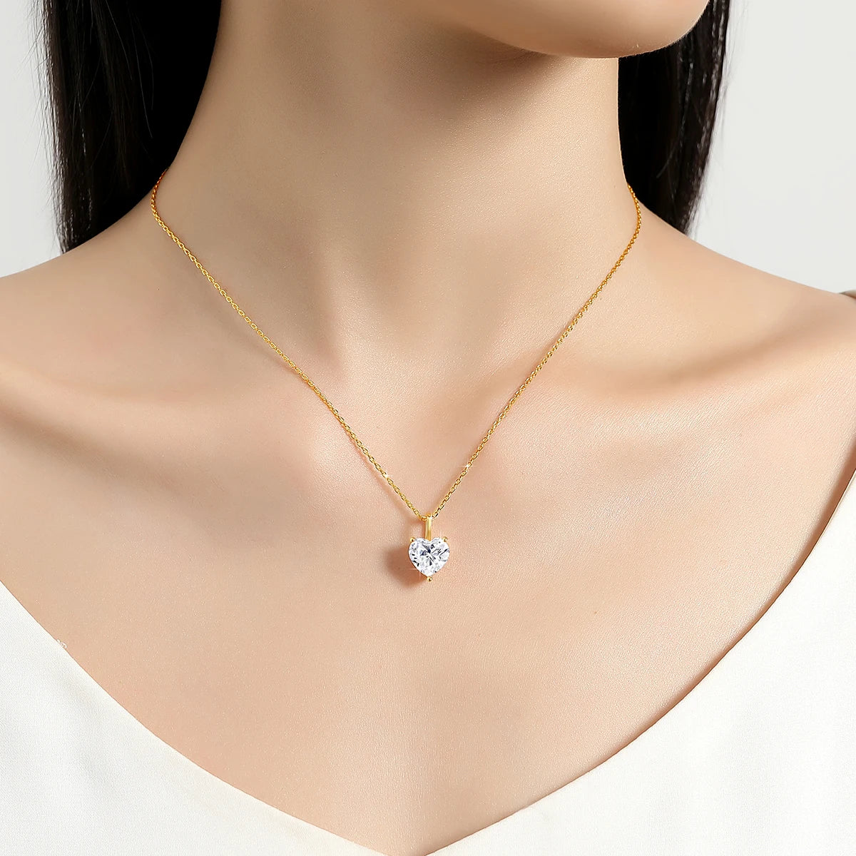 Genuine 14K Gold Heart Moissanite Necklace 1CT/2CT/3CT AU585 Pendant Classic for Women Anniversary Party Gift Trendy Jewelry