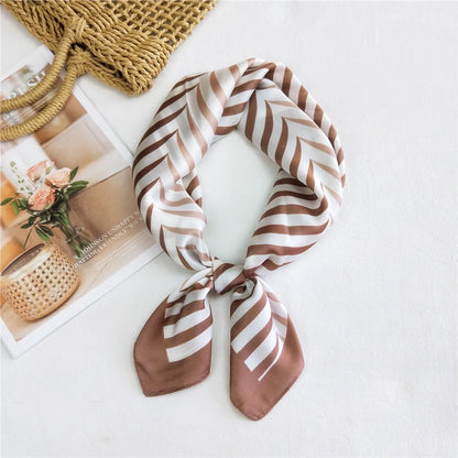 2022 Luxury Silk Finish Shawl Stripes Neckerchief Satin Square Scarf for Women Foulard Hijab Female Bandana