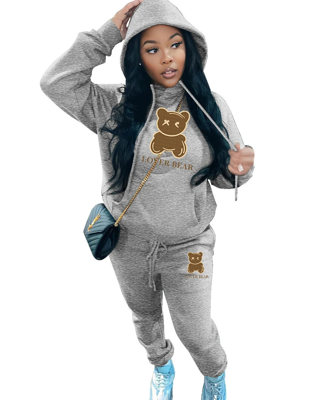 Lovely Bear Letter Print Kangaroo Pocket Tracksuit Set