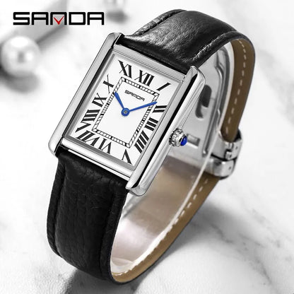 SANDA Couple Watch 30M Waterproof Casual Fashion Women Men Quartz Watches Wear Resistant Leather Strap Square Dial Design Reloj