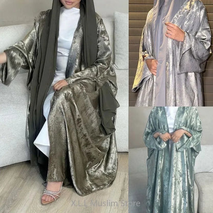 Satin Open Kimono Abaya Ramdan Eid Batwing Abayas Luxe Kaftan Islamic Dress For Women's Prayer Garment Abaya Dames 2024 Dubai