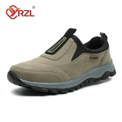 YRZL Outdoor Hiking Shoes Men Sneakers Slip on Casual Men Shoes Breathable Suede Leather Shoe Anti-skid Walking Shoes Footwear