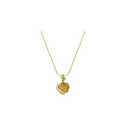 Light Luxury Frosted Gold Color Rose Flower Pendant Necklace For 2024 Women's Sexy Collarbone Chain Fashion Accessories Jewelry