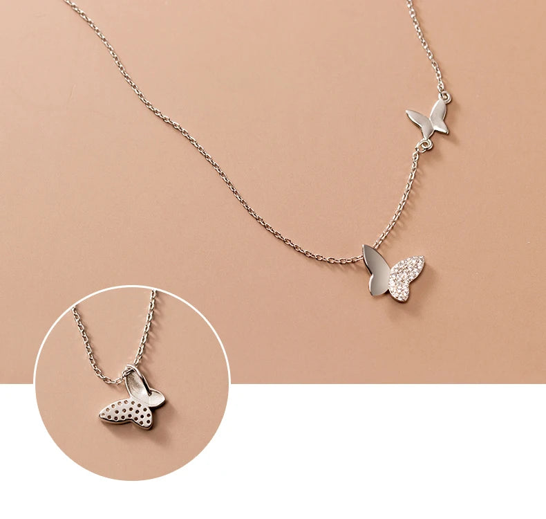 Fashion New 925 Sterling Silver Shiny Flash Diamond Butterfly Double Layer O Chain Necklaces Wedding Party Jewelry for Women