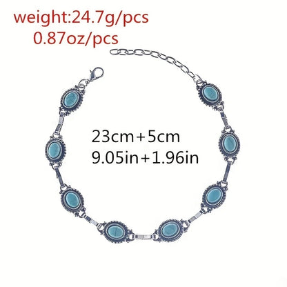 1pc Simple and Versatile Retro Ethnic Style Anklet Metal Alloy Turquoise Foot Decoration