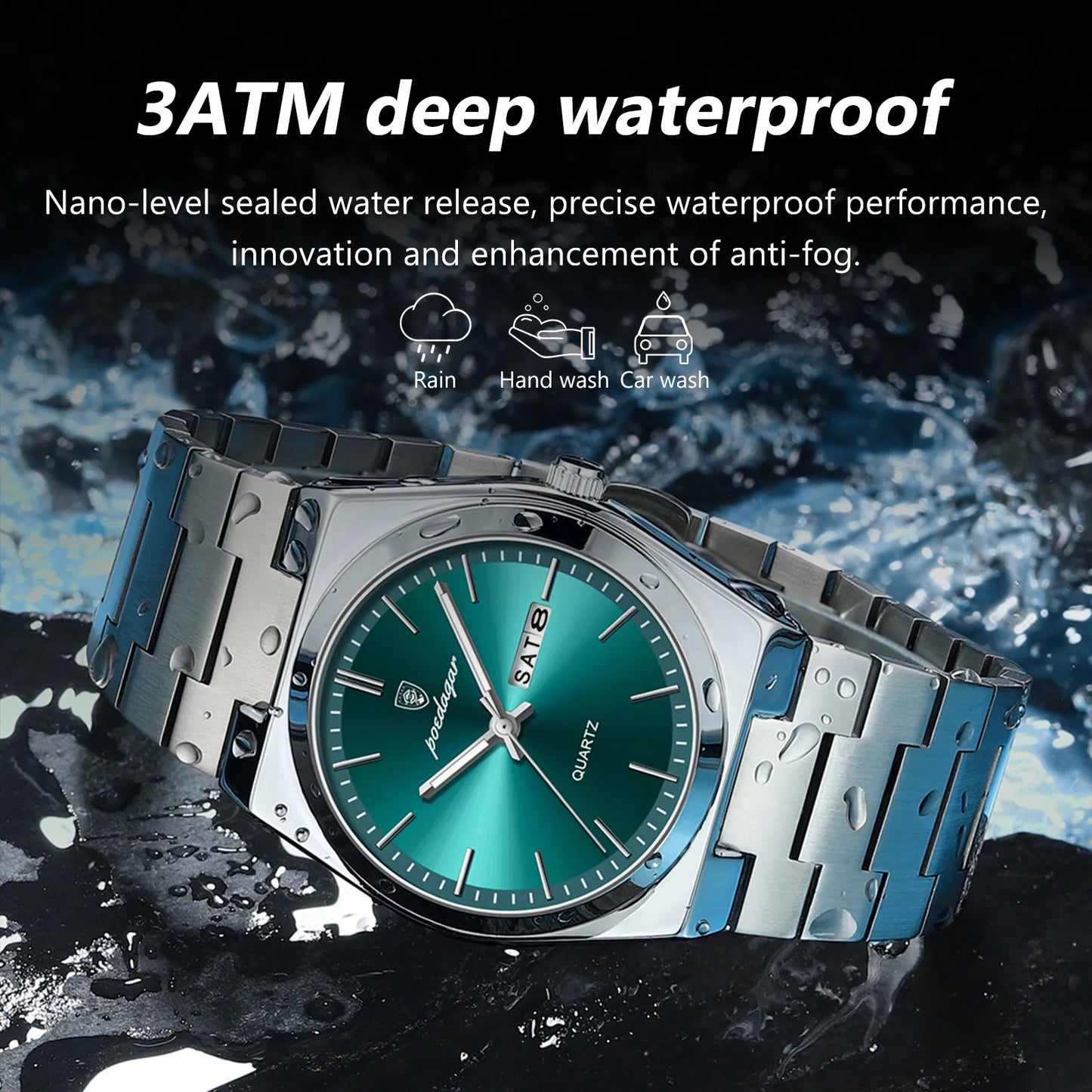 POEDAGAR Luxury Quartz Man Wristwatch Sport Men Watches Waterproof Luminous Date Week Stainless Steel Men's Watch Male Reloj+box