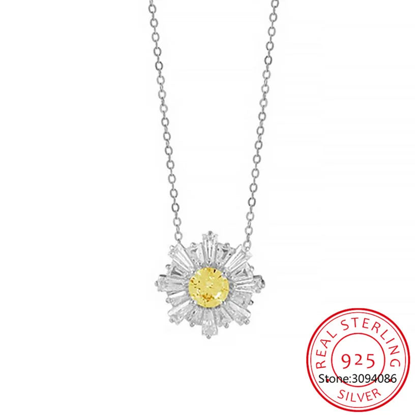 14K Moissanite Necklace For Women 1 CT D Color VVS1 Excellent Cut Round Diamond Sunflower Pendant Necklace 925 Silver Jewelry