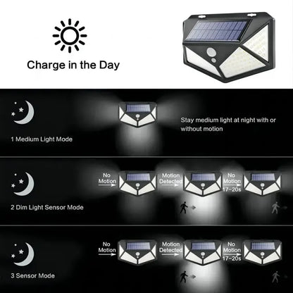 1~12PCS 100 LED Solar Wall Lamp 4 Sides Luminous With Motion Sensor Outdoor Garden Courtyard Waterproof Wall Light