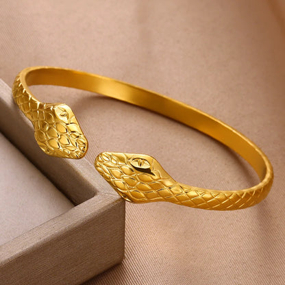 Punk Snake Cuff Bracelet on Hand For Women Stainless Steel Gold Color Adjustable Open Bangle 2024 New Party Jewelry Gift