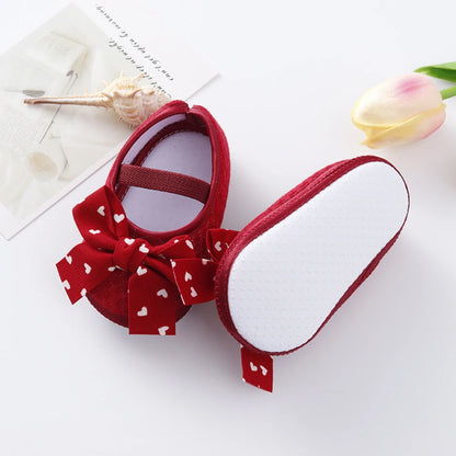 Cute Bowknot Shoes With Hairband For Baby Girls Toddler Soft Shoes Infant Toddlers Walkers Print Princess Shoe First Walkers