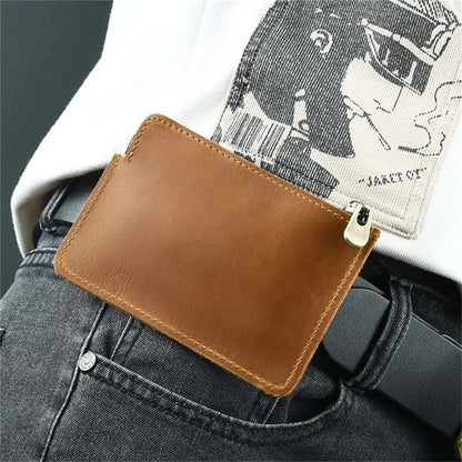 AIGUONIU High Quality Genuine Leather Waist Bag Small Pouch Crazy Horse Cowhide Design Waist Pack Phone Pouch Waist Belt Unisex