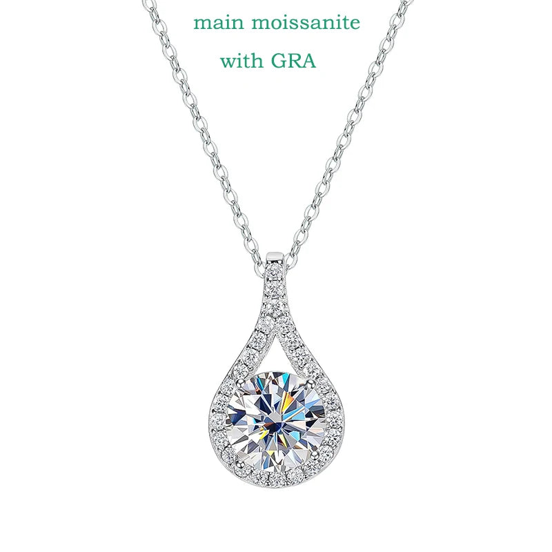 1-5ct Real Moissanite Necklace Sparkling S925 Sterling Silver Jewelry Water Drop