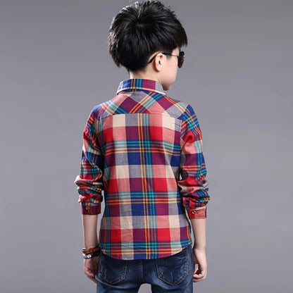 2024 Fashion Teenager Boys Shirt Kids Cotton Boys Plaid Shirts Long Sleeve England School Trend Children Clothes 9 10 12 14 15Y