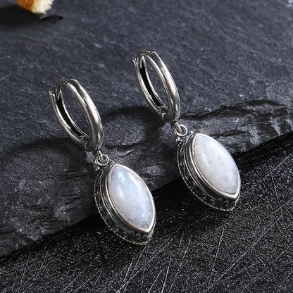 925 Sterling Silver Natural Moonstone 5*10mm Pendant Earrings for Women Vintage Jewelry Gift