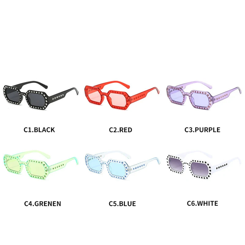 Unique Polygon Rectangle Sunglasses Ladies Vintage Clear Candy Square Diamond Sunglasses For Party Travel Street Shades