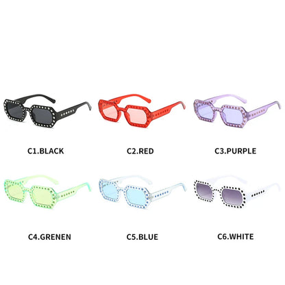 Unique Polygon Rectangle Sunglasses Ladies Vintage Clear Candy Square Diamond Sunglasses For Party Travel Street Shades