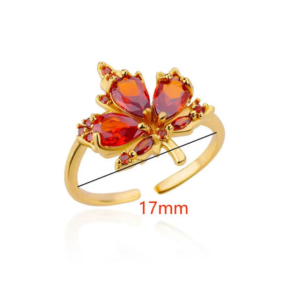 Zircon Maple Leaf Rings For Women Stainless Steel Gold Color Opening Plant Ring 2024 New Trend Wedding Party Jewerly Gift