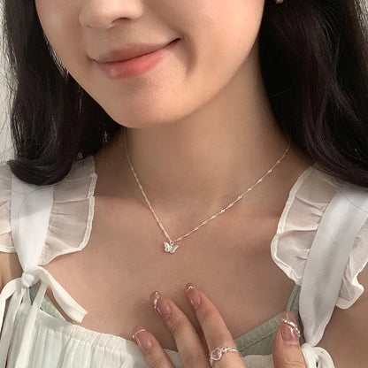 925 Sterling Silver Necklace Classic Butterfly Wavy Chain Simple Elegant for Women Girl Jewelry Gift Dropshipping Wholesale