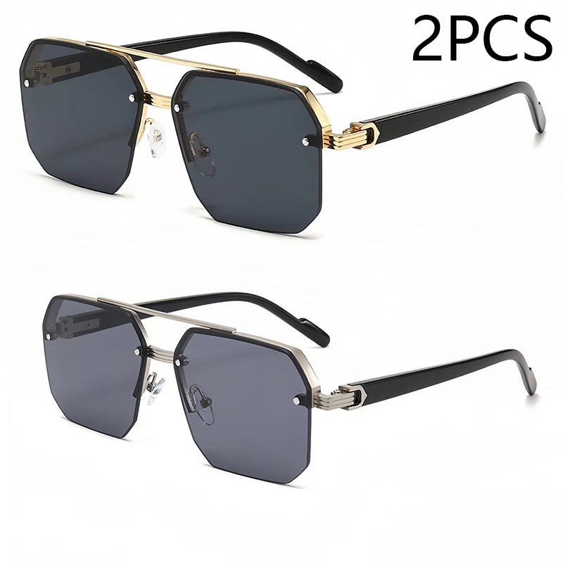 New Men's Metal Sunglasses Square Half Frame Rice Nails Casual Trend Personality Retro Fashion Outdoor Sports Eyeglasses