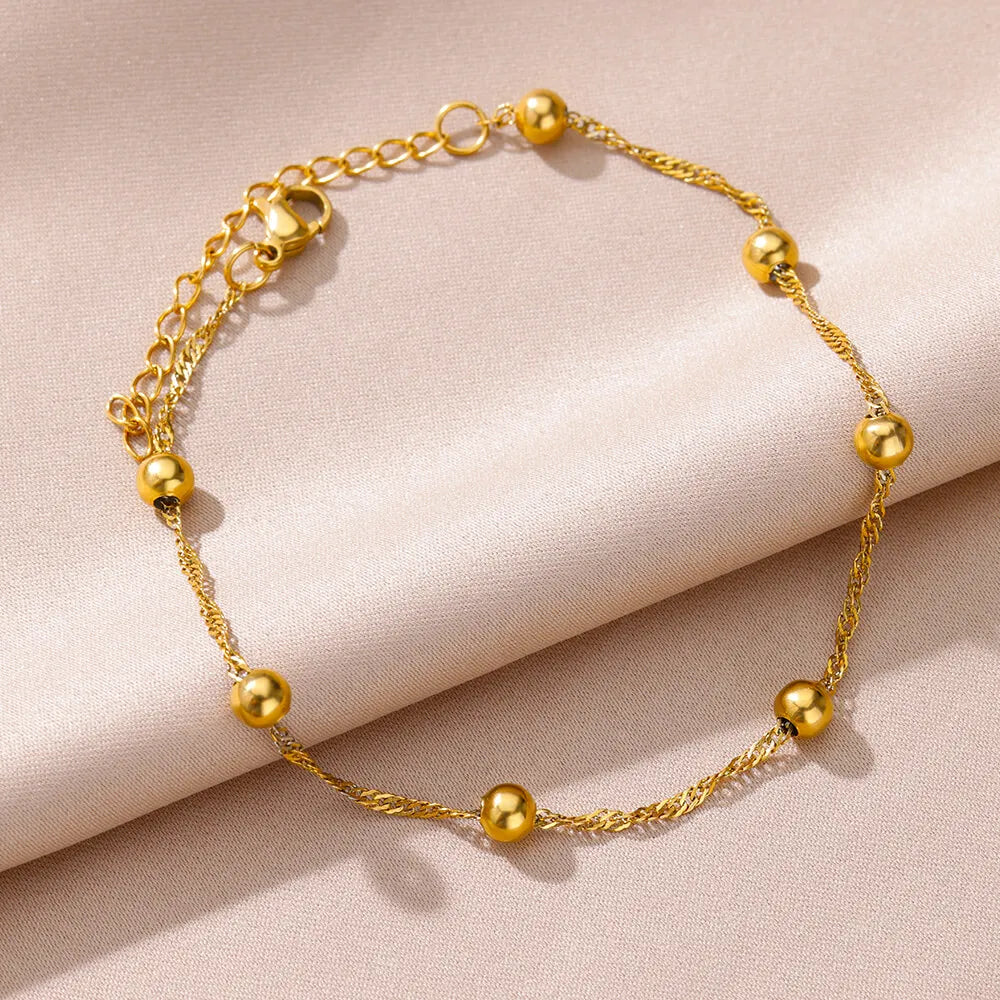 Anklets for Women Summer Beach Accessories Stainless Steel Beads Chain Anklet Gold Color Leg Bracelets Bodychain Jewelry Gifts