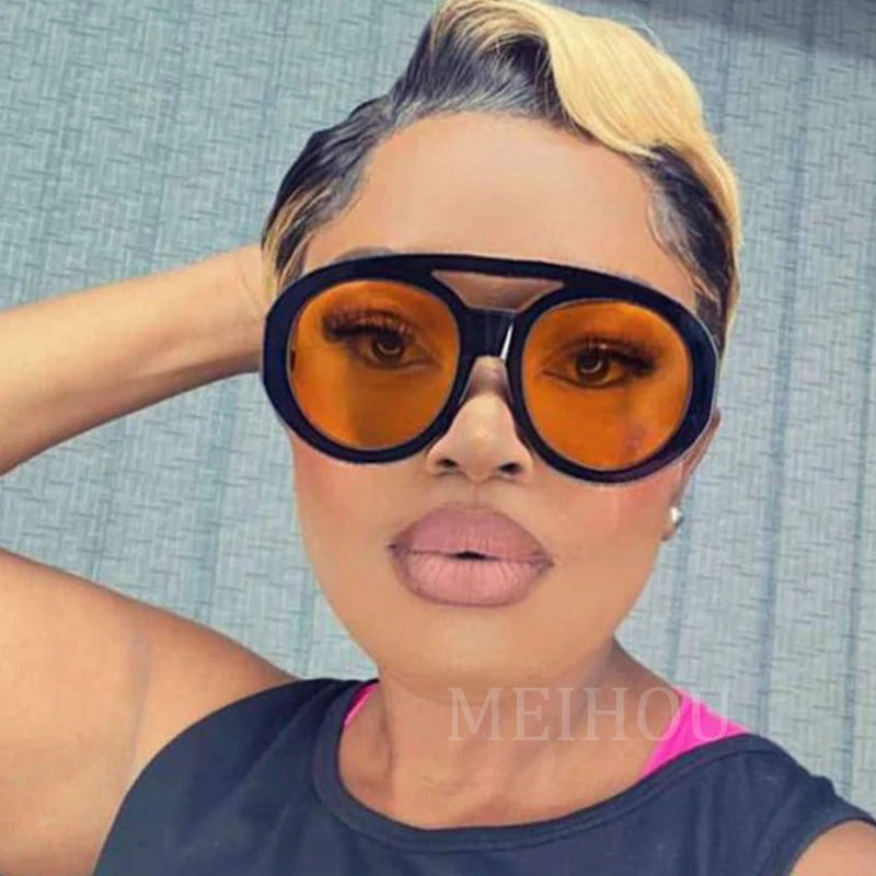 Double Bridge Round Women's Sunglasses Fashion Luxury Design Oversized Sun Glasses 2023 New Fashion Gradient Shades UV400