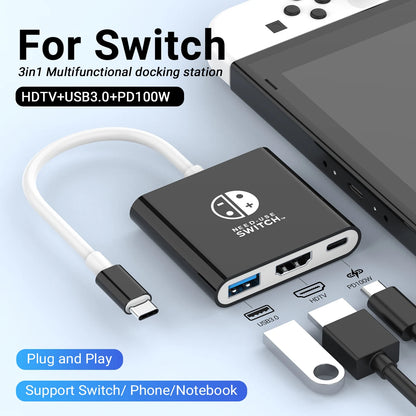 Portable Nintendo Switch Docking Station TYPE-C Hub with HDMI and USB 3.0 Perfect for Travel and Gaming