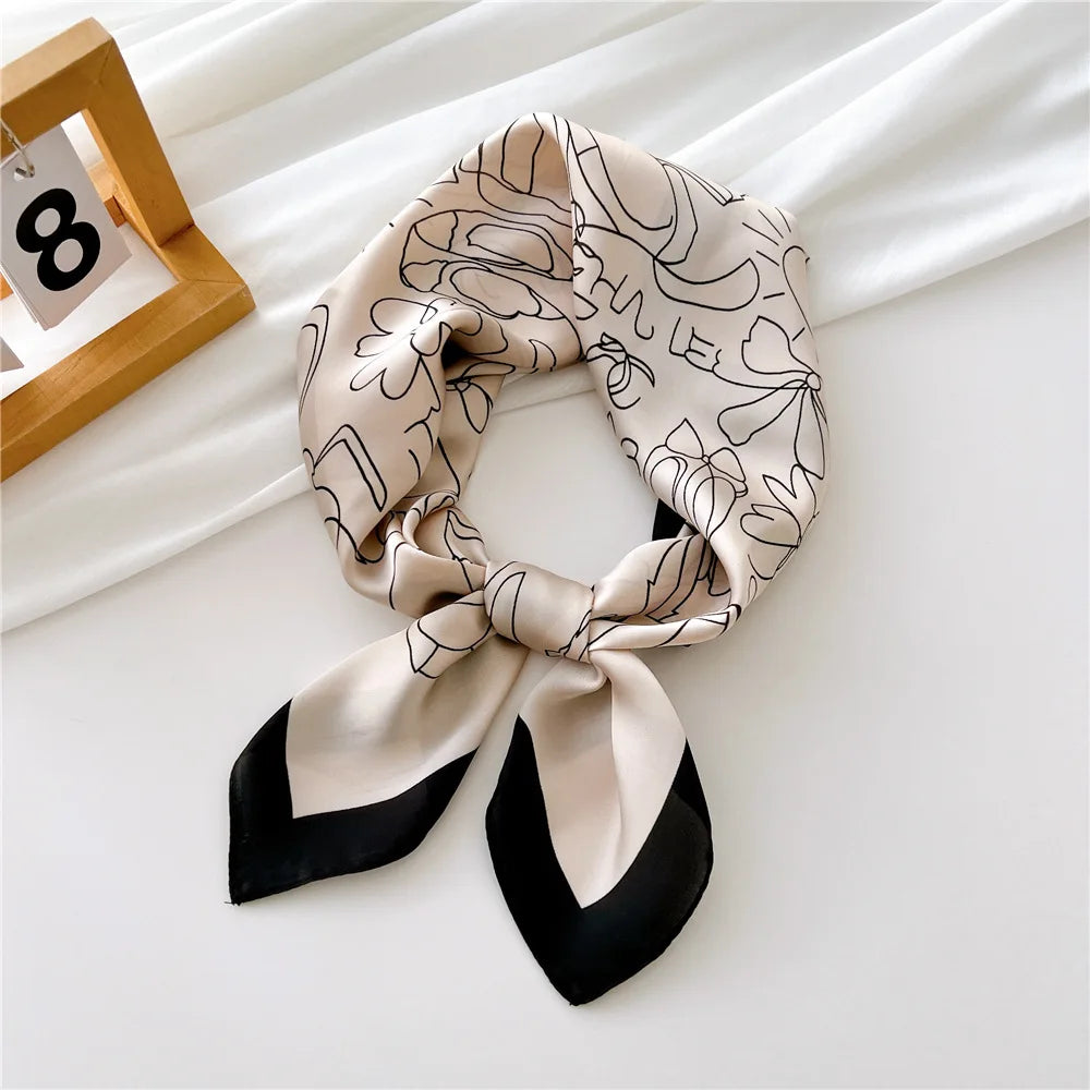 2023 New Print Silk Satin Headkerchief Women Luxury Design Neck Tie Scarf Female Hair Hand Wrist Foulard Shawl Hijab Bandana