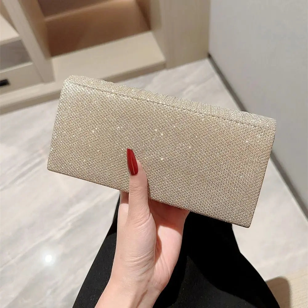 Fashion Ladies Gold Silver Luxury Satin Clutches Evening Bags Sequins Banquet Clutch Bag Wedding Party Purse Womens Chain Bags