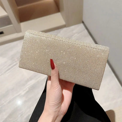 Fashion Ladies Gold Silver Luxury Satin Clutches Evening Bags Sequins Banquet Clutch Bag Wedding Party Purse Womens Chain Bags