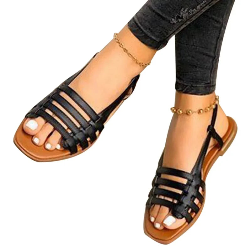 Women Sandals Woman Summer Hollow Out Roman Shoes 2024 Women's Gladiator Open Toe Beach Flats Ladies Footwear Plus Size 35-43