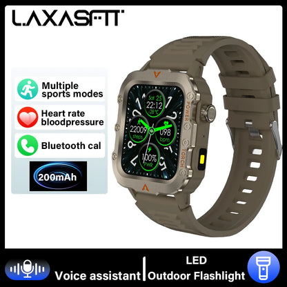 LAXASFIT 2024 Outdoor Military Men's Smart Watch Bluetooth Talk Sports Heart Rate Monitor Smart Watch Android IOS