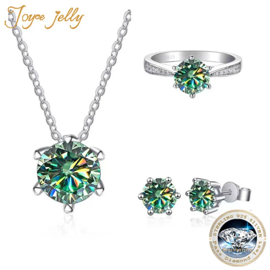 JoyceJelly Moissanite Jewelry Set With 1CT D Color VVS 3EX moissanite stone pass diamond test Wedding Luxury Fine Jewelry gift