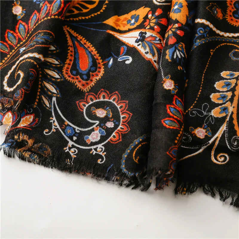 2023 Fashion Spring Autumn Viscose Scarf Shawl Black Cashew Prints Beach Shawl Pashmina Stole Wrap Echarpe Foulards Muslim Hijab