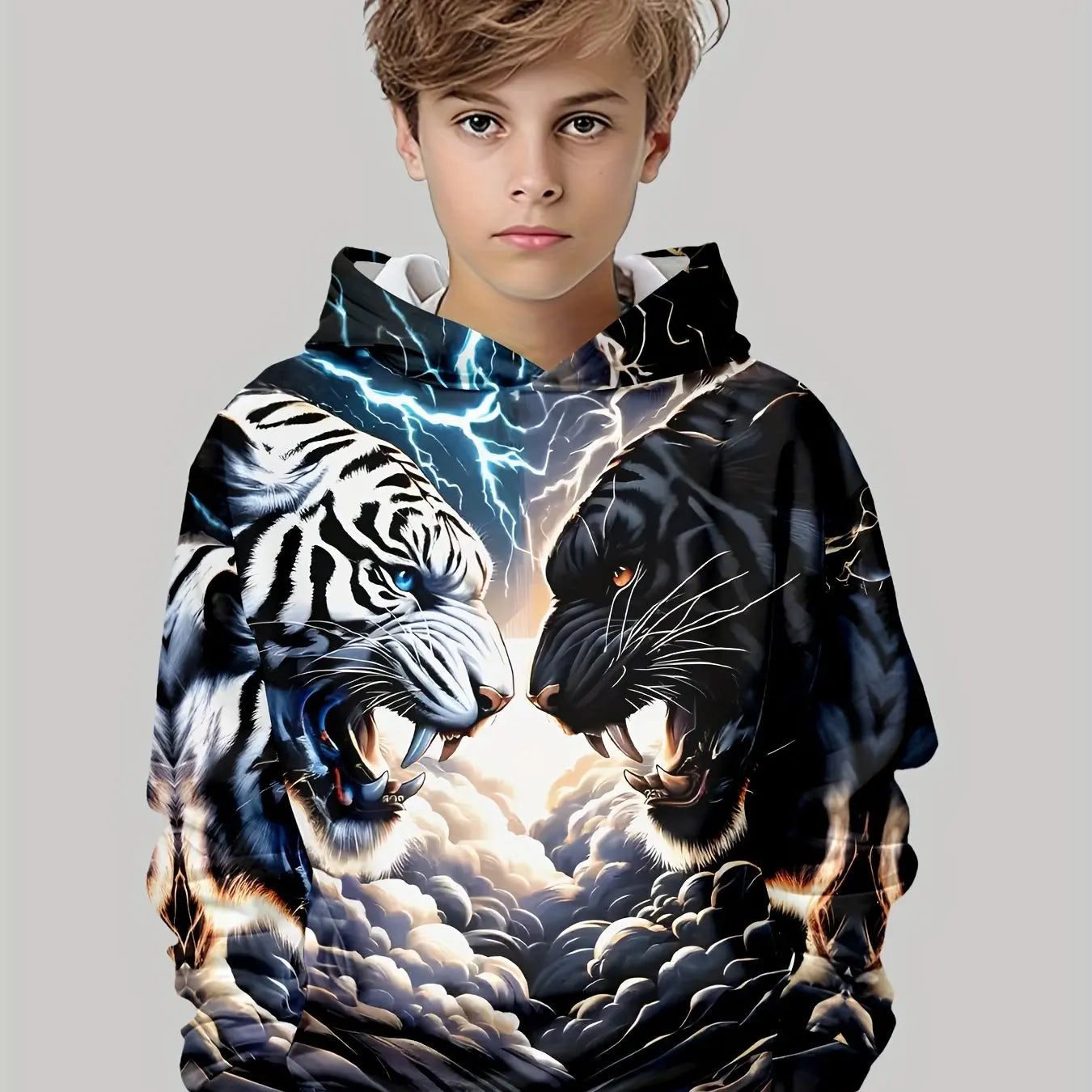 Boys Hoodies Long Sleeve 3D Tigers Print