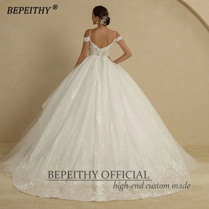 BEPEITHY Customized Bride Ivory Princess Wedding Dress Off The Shoulder Empire Lace Flower Bridal Gown For Women 2022 Sleeveless