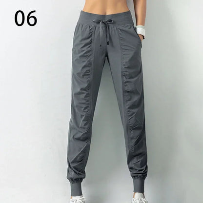 New Sweatpants Fabric Drawstring Running Sport Joggers Women Quick Dry Athletic Gym Fitness with Two Side Pockets Exercise Pants