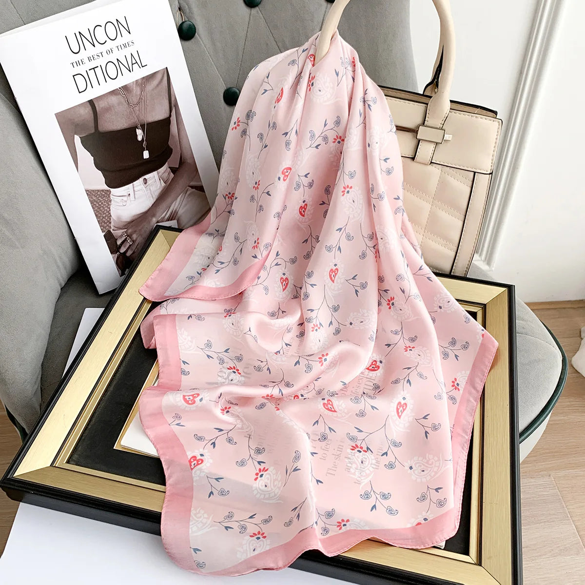 2023 New 70x70cm Women Multifunction Polyester Silk Head Scarf Retro Florals Prints Casual Small Square Wraps Scarves Shawls