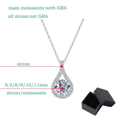 1-5ct Real Moissanite Necklace Sparkling S925 Sterling Silver Jewelry Water Drop