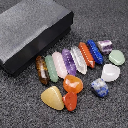 14pcs Pointed Quartz Crystal Chakra Healing Stones And Crystals Set Hexagon Rose Quartz Gems For Meditation Bedroom Decor