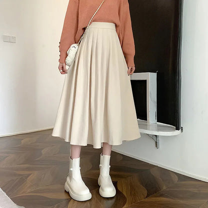 Lucyever Vintage Brown High Waist Pleated Skirt Women Korean Fashion College Style Long Skirt Ladies Autumn Casual A line Skirts