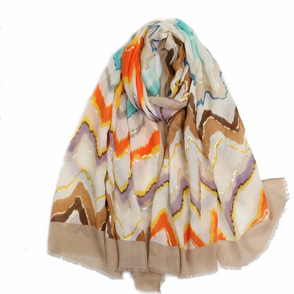 Newest Vintage Printing With Sliver Foiled Luxury Brand Woman Scarf Female Designer Shawls